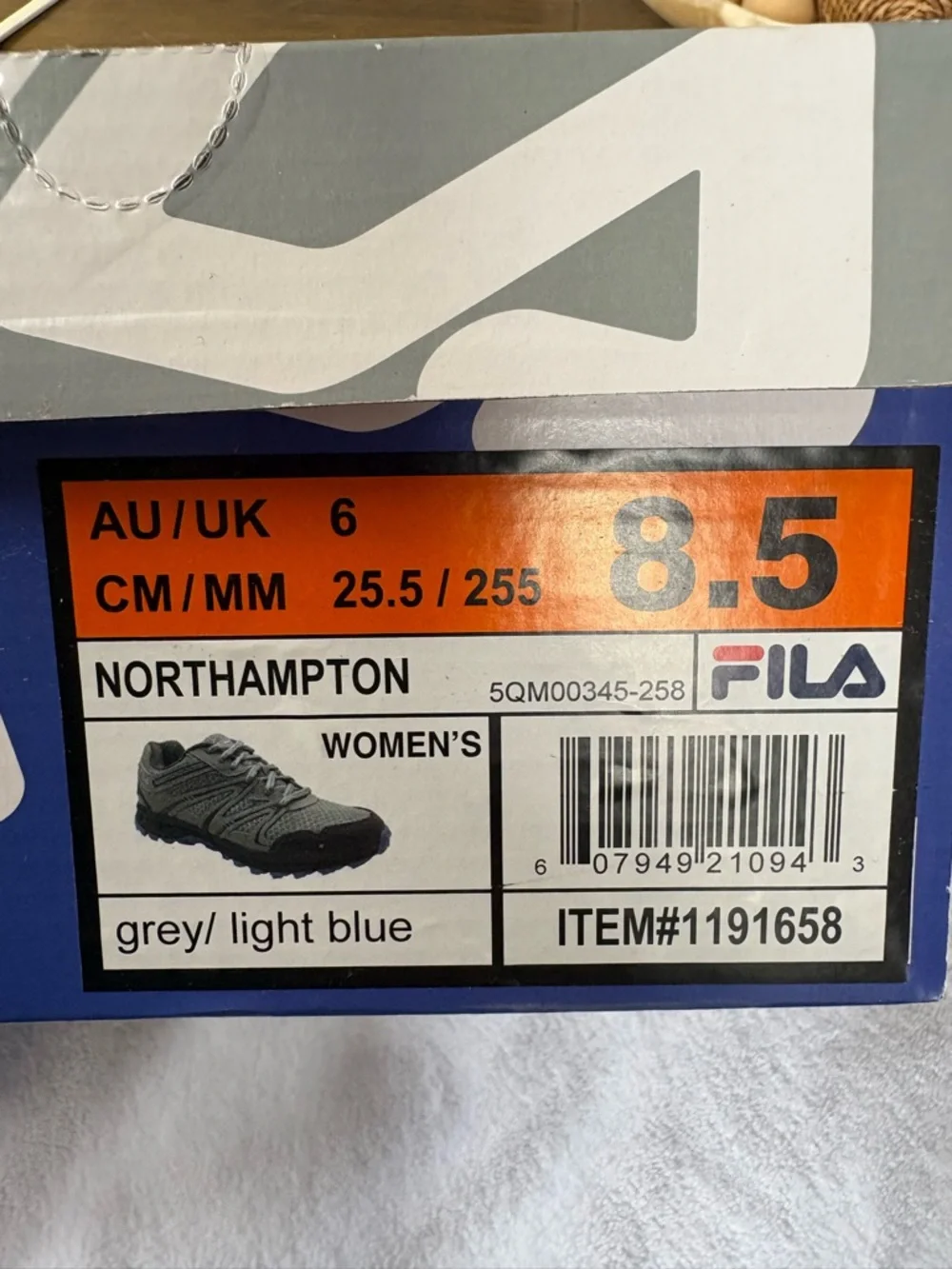 Fila Northampton Trail Sneakers Women’s 8.5 Grey Blue NEW w/ Box Hiking Shoes